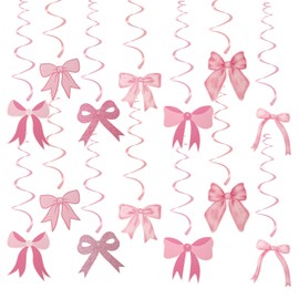 14 Set Pink Bow Party Hanging Swirls Decorations, Coquette Birthday Party Decorations Bow Theme Party Decorations Bow Streamers for Girls Birthday Baby Bridal Shower Bachelorette Party Decor