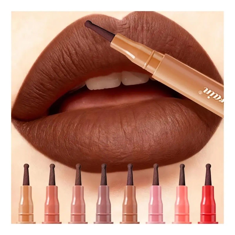 Delineador De Labios Mate Y Pintalabios Con Punta Redonda.