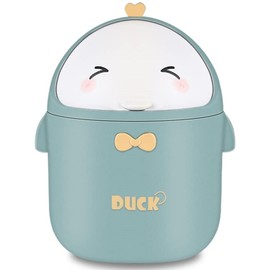 TUHNHGD Mini Rubbish Bin with Lid, Cute Cartoon Table Rubbish Bin, Mini Table Rubbish Bin with Lid, Portable Boxes, Small Boxes for Home, Office, Living Room, Office (Green)