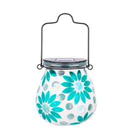 Mosaic Solar Lantern Outdoor Hanging Light, Garden Decor Outdoor Waterproof Light, Lantern Decor Indoor, Patio, Pathway, Courtyard, Gardening Gifts for Women, Mother's Day Gifts for Grandma,Flowers