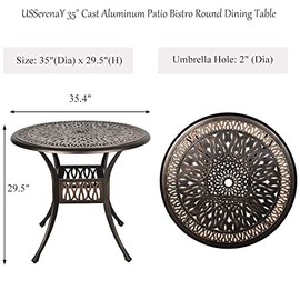 LEISU 35.4'' Patio Bistro Round Dining Table Cast Aluminum Bistro Table with Umbrella Hole Weather Resistant (35.4'' Round Table)