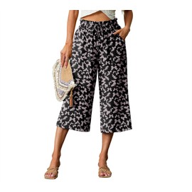 Lepunuo Women's Floral Butterfly Wide Leg Capri Pants High Waisted Palazzo Pants with Pockets - Plus Size, Casual, Female, X-Large
