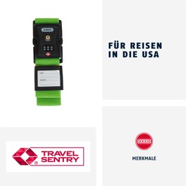 ABUS Luggage Strap with TSA Lock 620TSA/192 - Luggage Strap with 3-Digit Combination Code - Name Plate Included - Green