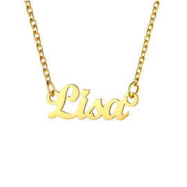 U7 Women's Name Necklace Stainless Steel / 18 Carat Gold-Plated General Name Pendant Necklace 45 + 5 cm Clavicle Chain Name Necklace for Women Girls, Stainless Steel, No Gemstone