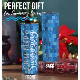 Onebttl Swimming Gifts, Swimmer Stainless Steel 20oz Skinny Tumbler for Women, Men, Teen Girls, Teammate, Coach, Swimming Pool Tiles - Just Keep Swimming