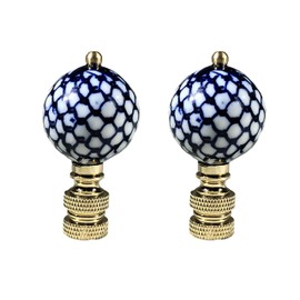 Royal Designs, Inc. Decorative Chinoiserie Blue and White Lamp Finials (Fish Scale - 2 Pk)