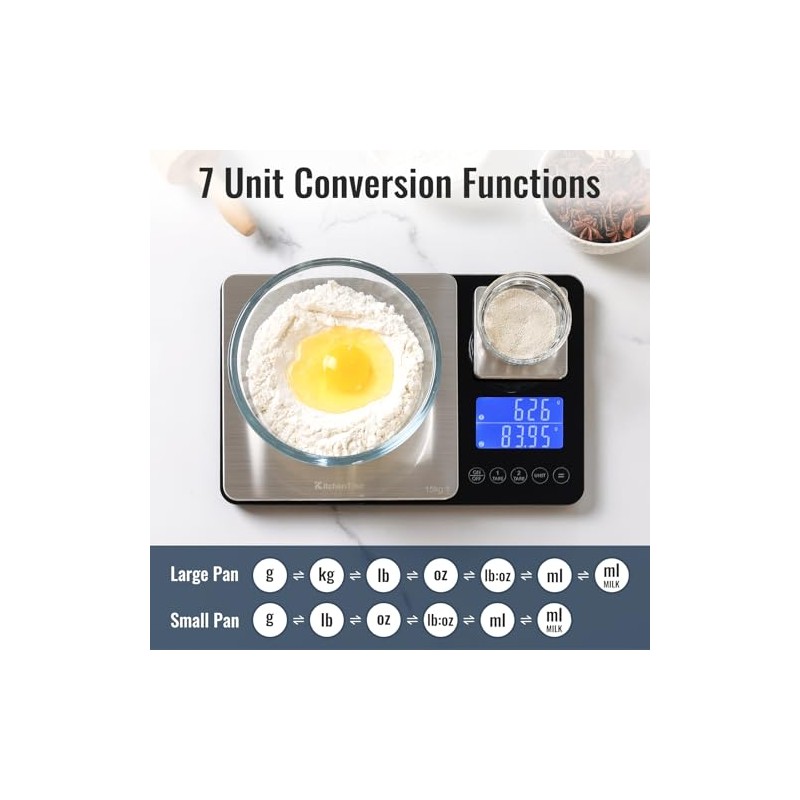 KitchenTour Digital Food Scale for Kitchen, 0.001oz/33lb Dual Platform Precision