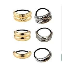 6 Pcs Metal Hair Ties,Metal Geometric Elastic Ties Fashion Ponytail Holder Bands,Gold Cuff & Silver Ties,For Women Accessories Etc(Comes With Two Clips)