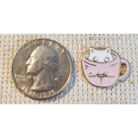 Unbranded White Cat in Pink Coffee Cup Magnetic Needle Minder Cross Stitch Embroidery