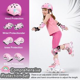 FALUCKYY Kids Bike Helmet,Unicorn Toddler Helmet-Knee & Elbow Pads Wrist Guards,7PCS Kids Helmet and Pads Set,Skateboard Helmet Scooter Helmet for Cycling Skateboarding Roller Skating(Pink)