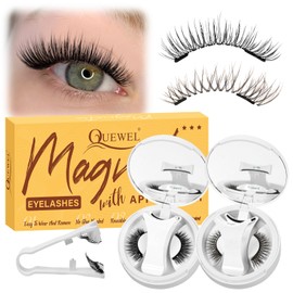 QUEWEL Magnetic Lashes Natural Look, 2 Pair Reusable Magnetic Eyelashes with Applicator, No Glue Needed Manga Eyelashes Magnetices Lashes Kit Easy to Apply and Remove(NZCX-A+B)
