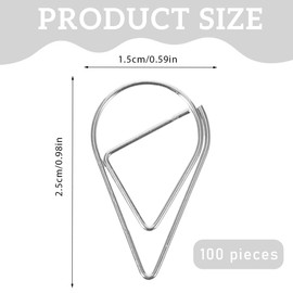 Paper clips, 100 pieces paper clips, water drop shape, bookmark, metal for book, memo, paper, poster, photo pattern bag clips, paper clips, motif pattern bag clips, motif