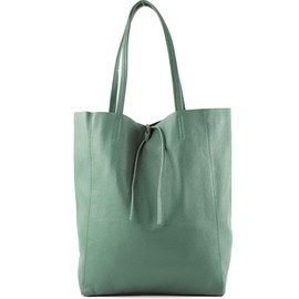 modamoda de T163 Women's Leather Shopper Shoulder Bag Large with Inner Pocket Handmade in Italy, Ocean Grey, L