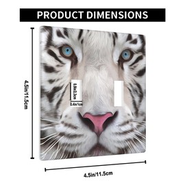 Pznen Face of Tiger Double Toggle Light Switch Cover White Wildlife Tiger Wall Plate Covers 2-Gang Toggle Switch Plates Home Decorative Office
