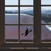 Small 100mm 'Witch & Cat On Broomstick' Clear Static Window