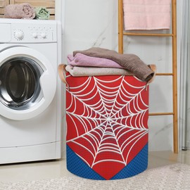 Large Laundry Basket Hamper - Red Spiderweb 62L Collapsible Storage Bin for Kids Toys, Dirty Clothes, Blankets, Tall Baby Nursery Hamper for Boys Bedroom Bathroom Decor, Gift Basket