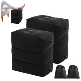 Airplane Footrest,2 Pcs Inflatable Foot Rest for Kids, Adjustable Height Travel Pillow On Airplanes, Cars, Office, Toddler Airplane Travel Essentials (Black)