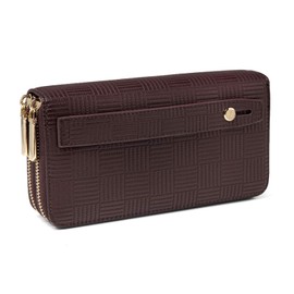 Daisy Rose Dual Zipper Phone Clutch and Wallet for Women - RFID Blocking, PU Vegan Leather Multi-Card Organizer - Brown Check