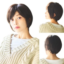 Certified M.wig, Linea-Storia Medical 100% Handmade Full Wig, Angel Leaf Short, Natural, Light, Fluffy, Breathable, All-Stretch, Natural Crown, I-shaped Crown, Shaggy Bangs, Metal-Free, S, Dark Brown