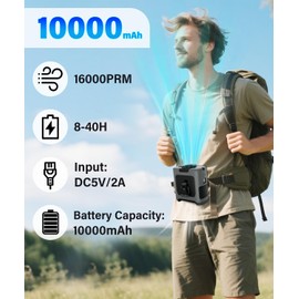 Minlebao 10000mAh Portable Fan Rechargeable, Waist Fan Clip On with 5 Speed 16000RPM Airflow, Hands-Free Hanging Neck Fan Up to 55H Working Time, Mini Belt Shirt Body Fans for Camping Travel (Gray)