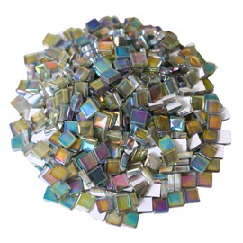 Yuvori 1.1 lbs Square Crystal Mosaic Tiles, 0.39 inch, DIY, for Bathroom, Living Room, Kitchen, Balcony (Iridescent Cyan)