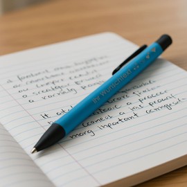 Kugelschreiber mit mattfarbigem Schaft & Metallclip | Blaue Mine für flüssiges Schreiben | Wunschgravur (zweizeilig) | Personalisierter Kugelschreiber als Werbegeschenk | 14 Farben (Hellblau, 100)