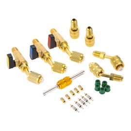 Mtsooning AC Refrigerant Angled Compact Ball Valve 1/4 Inch SAE Kit, R12 R22 Shut Valve Core Remover with R410A 45° Straight Adapter R134A Hose Gaskets Thimbles for Mini Split System