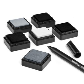 Katinga stamp pads (set of 6) e.g. colourful, pastel, pink, blue set with pen for fingerprints, craft and creative design.