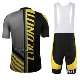 Coconut Ropamo CR - Conjunto de ropa de ciclismo para hombre con cierre y bolsillo para bicicleta de carretera, conjunto de ropa de ciclismo acolchado 4D, Gris/Amarillo, X-Large