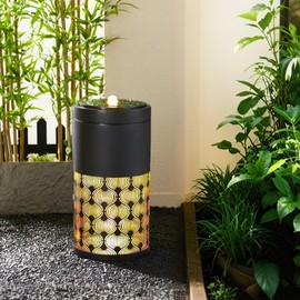 Glitzhome Metal Bird Baths for Outdoors 24" H - Outside Garden Birdbath & Water Fountain with LED Lights, Water Feature for Patio, Backyard, Deck and Outdoor Living Spaces, Black Gold