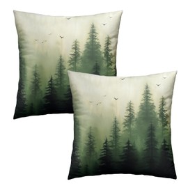 Giwawa Green Misty Forest Throw Pillow Covers 18x18 Inch Set of 2 Mountain Woodland Pillowcase Square Cushion Cover for Home Couch Sofa Bedding