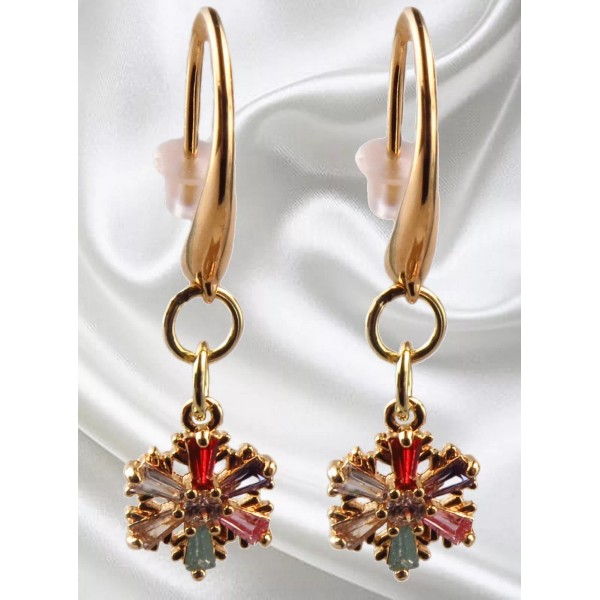 Artisan Handmade Gold Plated Cubic Zirconia Dangle Earrings on Gold