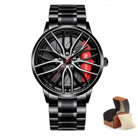 Relojes de coche para hombre, reloj de pulsera japonés de acero inoxidable, relojes deportivos para hombre con diseño de cubo de llanta de rueda de coche