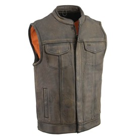 Milwaukee Leather MLM3510 Men's Black/Beige Premium Leather Club Style Vest - Dual Closure Open Neck Motorcycle Vest - 2X-Large