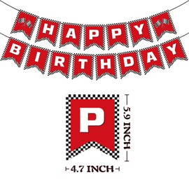 BIEUFBJI Birthday Banner Checkered Happy Birthday Banner Sign Party Decoration for Racing Themed Party Race Car Party Decorations Supplies(Red)