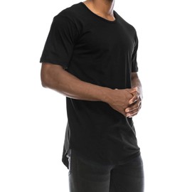 Black Drop Cut Curved Hem Scallop Extra Long Longline Big and Tall T-Shirt 2X