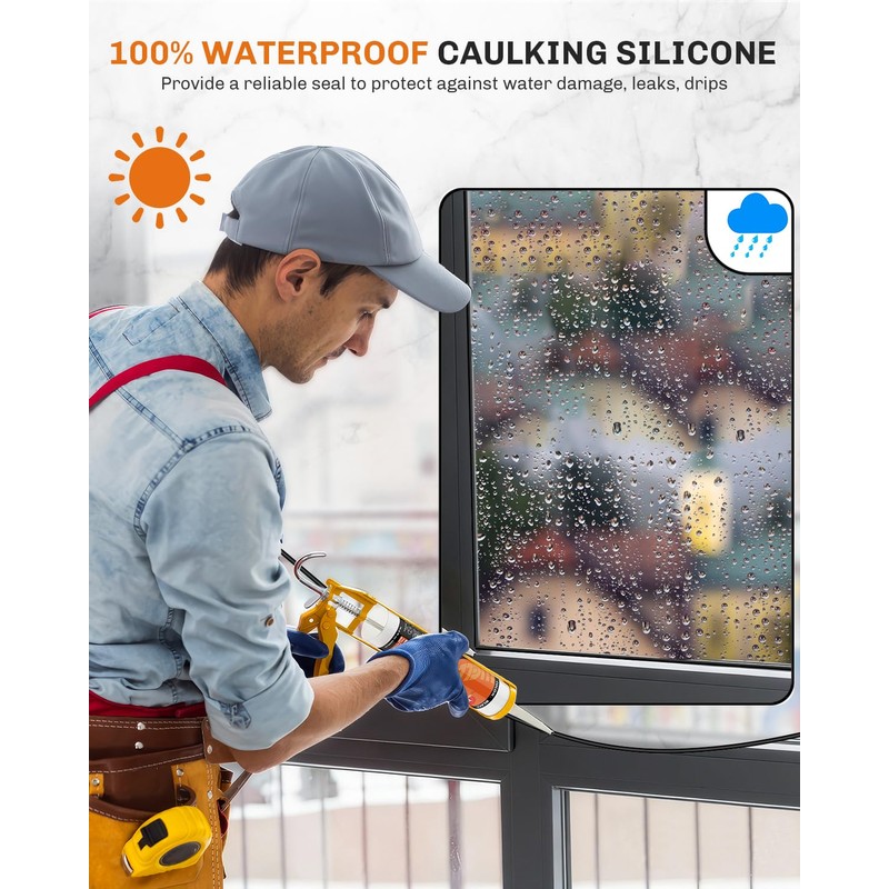 WELLUCK Black Silicone Caulk, 100% Waterproof Silicone Sealant Adhesive Caulking,for
