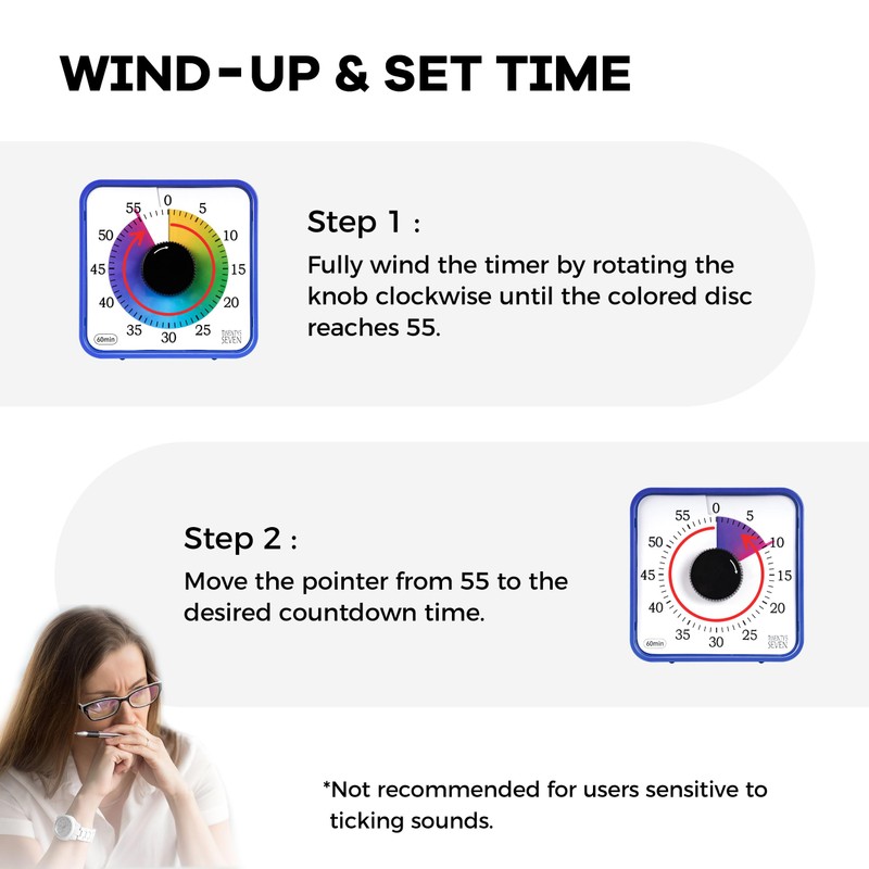 19CM Visual Timer, 1 Hour Countdown Timer, Kitchen Timer, Loud