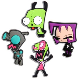 Invader Zim Croc Charms 4PCS PVC Clog Pins Accessories Party Favors Birthday Gifts Holidays Decoration for Boys Women Girls