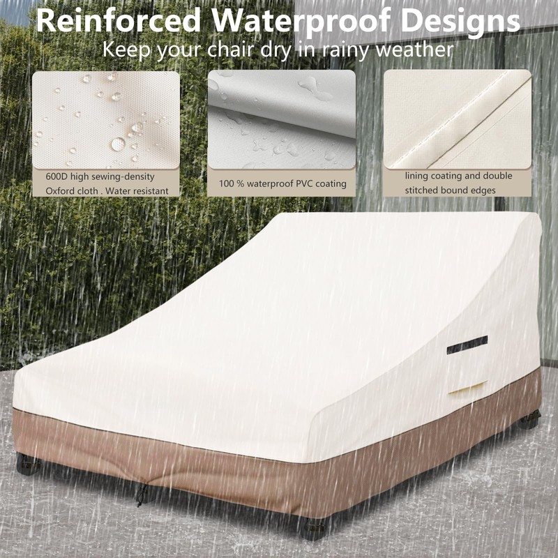 okcool 100% Waterproof Patio Double Wide Chaise Lounge Chair Cover,