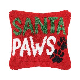 C&F Home 8" x 8" Santa Paws Christmas Sentiment with Paw Prints on Red Background Small Petite Accent Hooked Throw Pillow 8" x 8" red