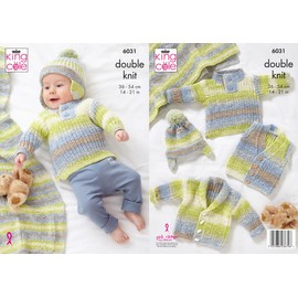King Cole Double Knit Baby DK Knitting Pattern Jacket Gilet Sweater Hat & Blanket (6031), 14'' - 21''