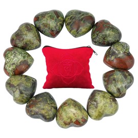 Rockcloud 10 PCS Healing Crystal Dragon Blood Stone Heart Love Carved Worry Stones with Chakra Bag Meditation Reiki Balancing