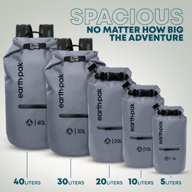 Earth Pak- impermeable bolsa seca con bolsillo frontal con cierre, se mantiene seco, para kayak, playa, Rafting, canotaje, senderismo, Camping y pesca con funda impermeable para teléfono, Gris, 10L