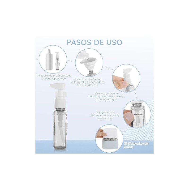 Juego de 8 Botellas de Viaje de Silicona, 4en1 Botella