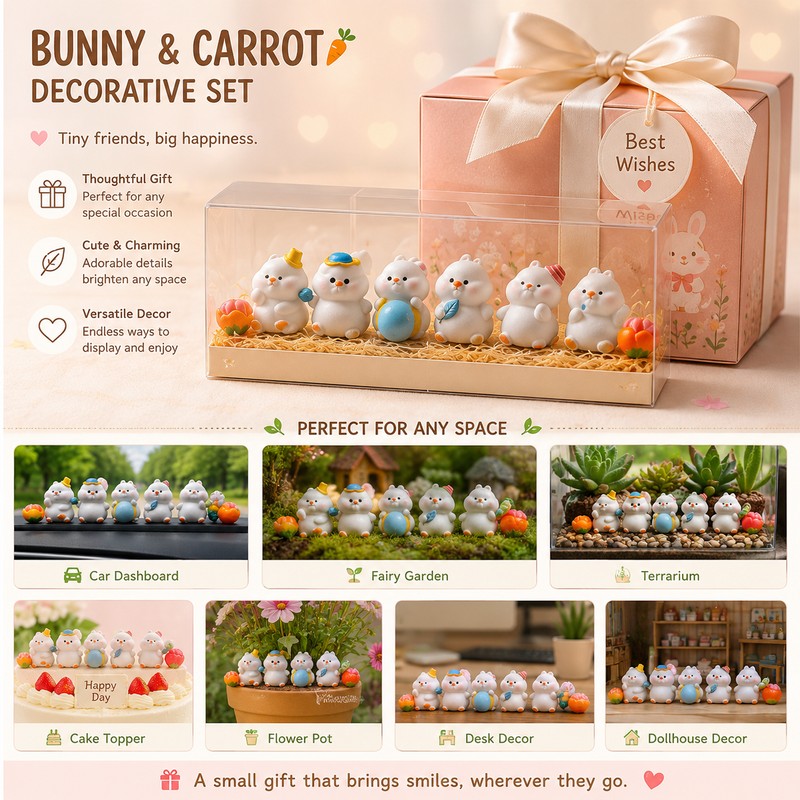 Cute Bunny Car Dashboard Decor Set for Center Console –