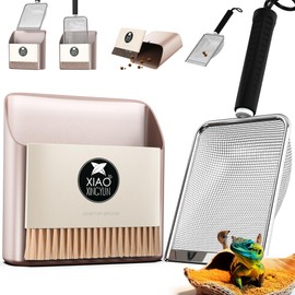 Hamster Metal Litter Scoop for Sandbath Box,Stainless Steel Litter Scooper includes Portable Small Broom and Dustpan, Fine Cat Litter Scoop Easy to Clean Small Pets or Reptile Terrarium Sand Waste