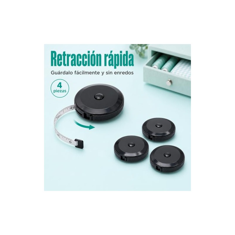 4PCS Cinta Métrica Retráctil, 1.5m y 2m, cm y Pulgadas