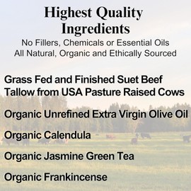 Handmade Whipped Tallow Balm (Unscented/Herb-Infused) - Organic Body Butter with Infused Olive Oil, Beef Tallow Balm for Skin, Face, Eczema, Rosacea, Baby