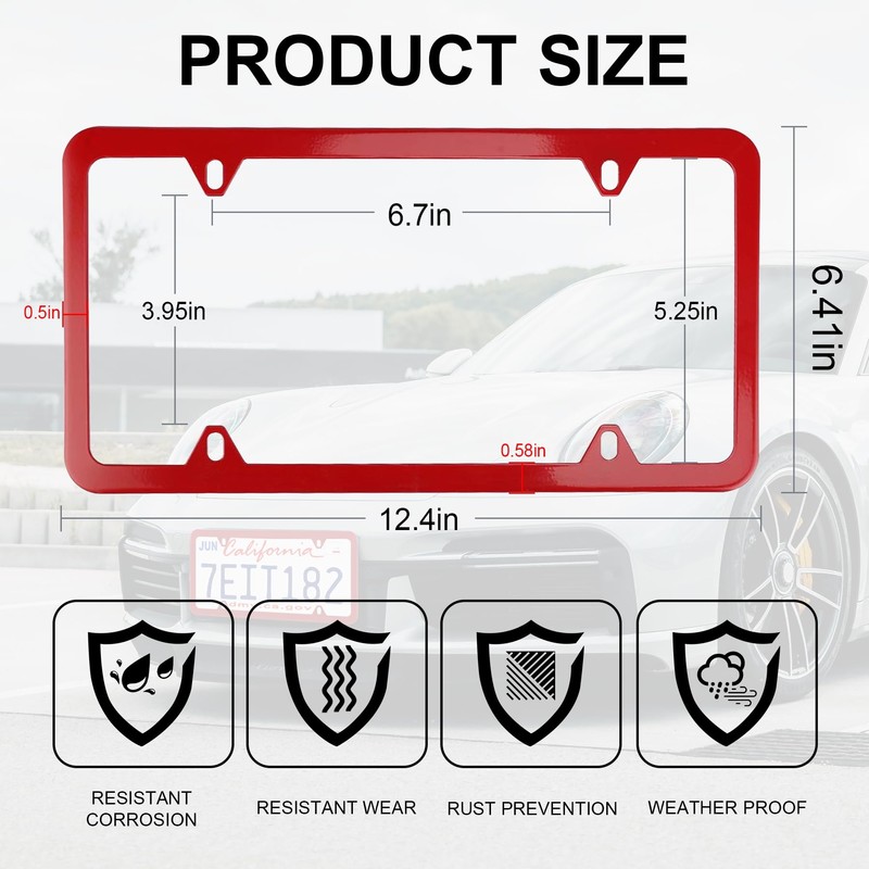 LivTee 4 Holes Stainless Steel License Plate Frames, 2 PCS